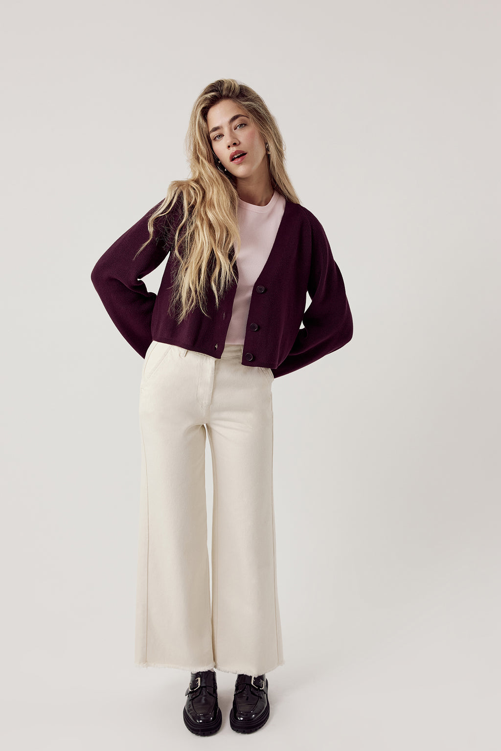 Basic Wide Leg Jeans Ecru