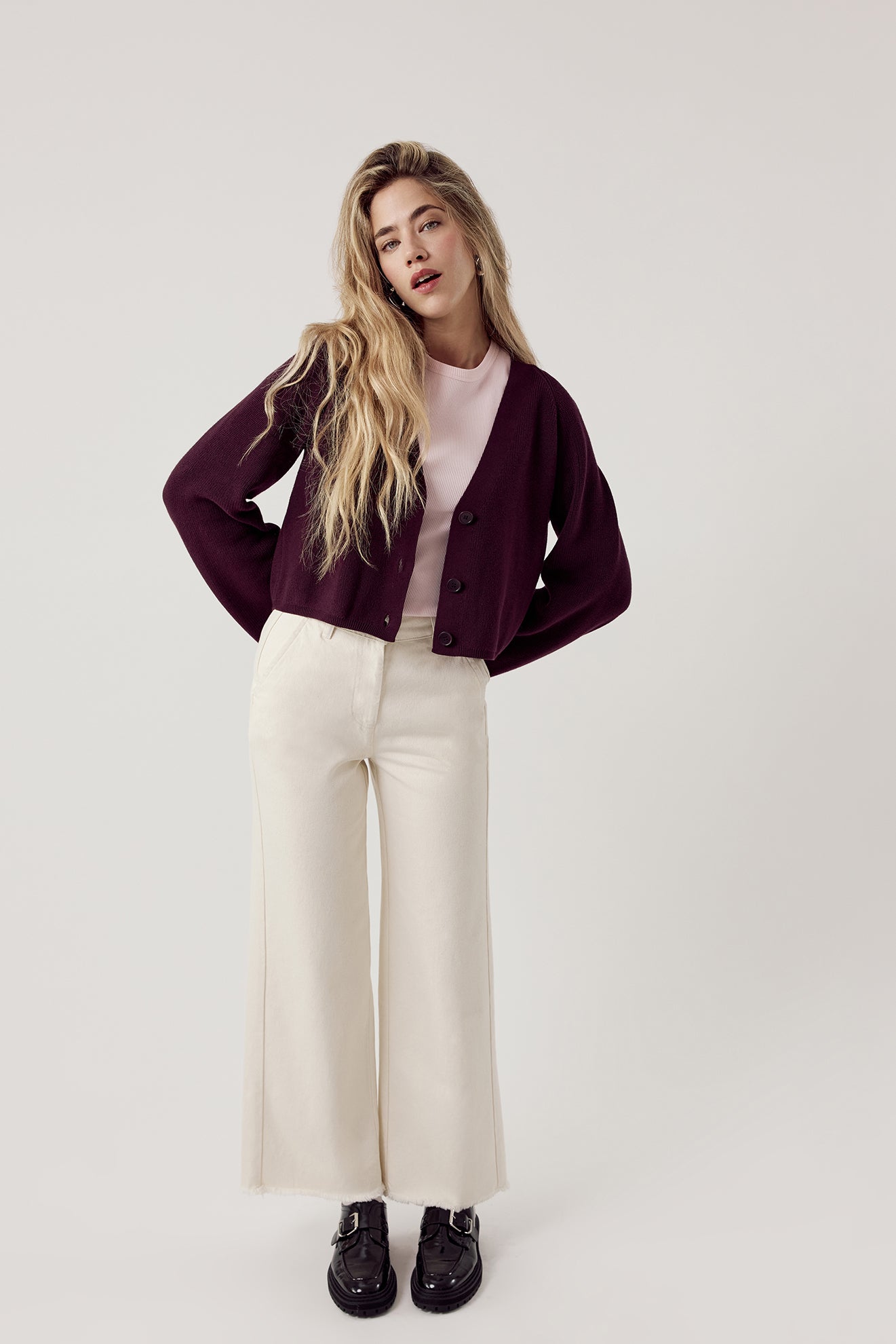 Basic Wide Leg Jeans Ecru